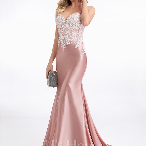 JJs House Strapless Pink Satin Gown - Picture 1 of 2